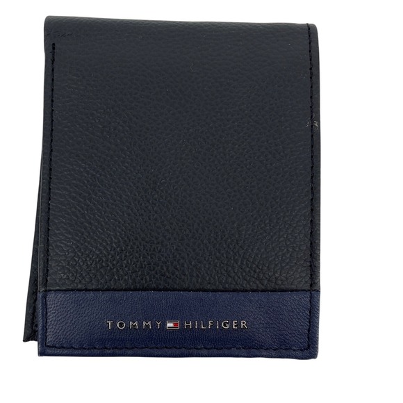 Tommy Hilfiger Other - Tommy Hilfiger Bifold Wallet Mens OS Black Navy Blue Excellent Leather ID Window